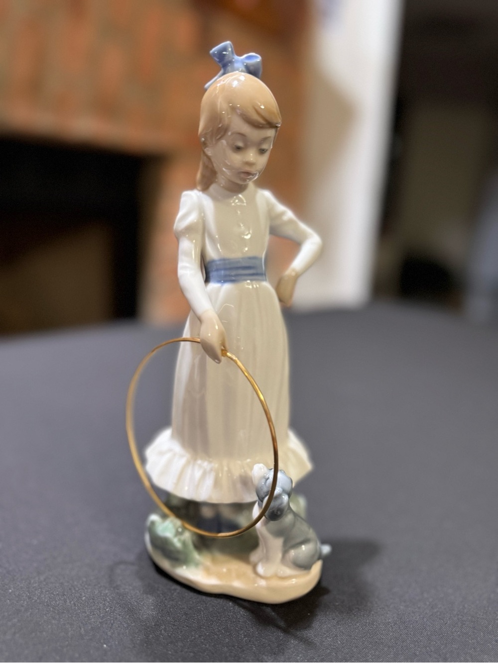 Nao by Lladro Porcelain Figurine Girl with Hoop and Dog
